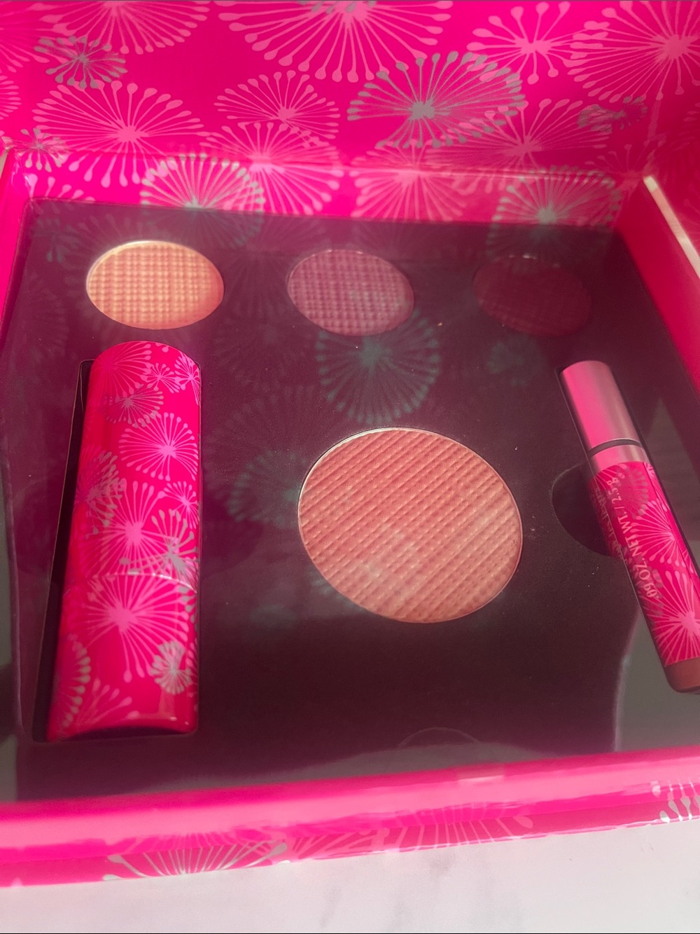 Mary-Kay Hot Pink Floral Makeup Set 3 eyeshadows, lipstick, lipgloss, bronzer